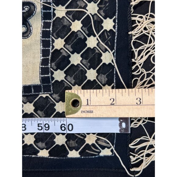 Black Tan 7-Way Scarf Poncho Top Metallic Threading  Fringe By Kokomo Unlimited - Picture 10 of 12